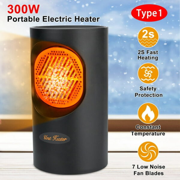 300W Portable Electric Heater Mini Heating Unit Fan Portable Floor Desktop Air Fan Heater
