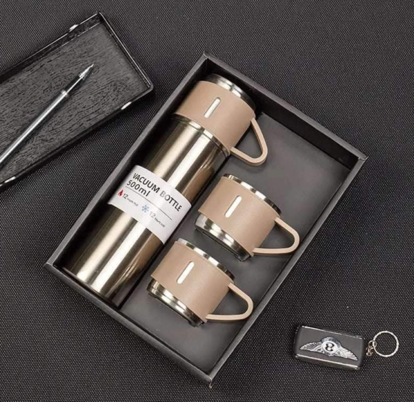 3 in 1 Vacuum Insulated Thermal Flask Set With Cup Set Black - Image 3