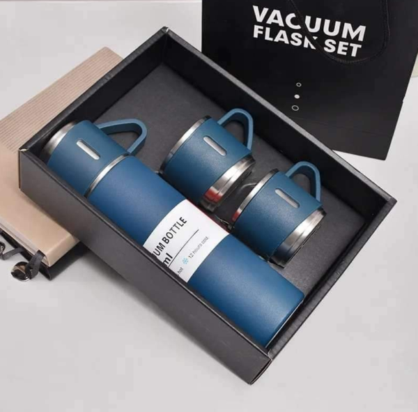 3 in 1 Vacuum Insulated Thermal Flask Set With Cup Set Black - Image 2